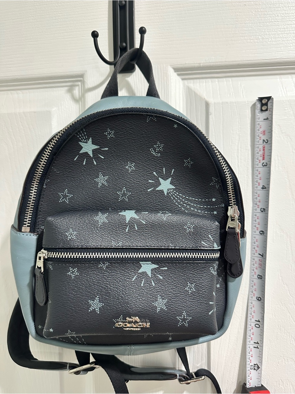 Coach Mini Charlie Backpack, Navy with Light Blue Star Print